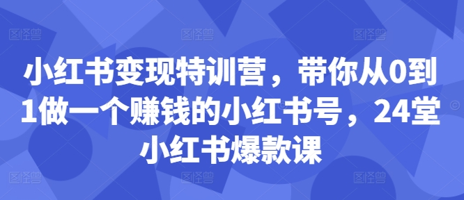 小红书变现特训营，带你从0到1做一个赚钱的小红书号，24堂小红书爆款课-拓源