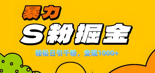 单人单机日引千粉，变现1k+，S粉流量掘金计划攻略【揭秘】-拓源